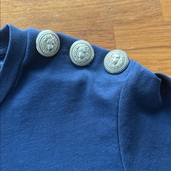 Balmain Silver Logo Button Navy Women’s Top - Picture 4 of 8